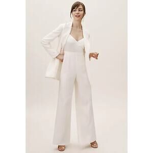 New BHLDN x Jill Stuart Nicki Jumpsuit $328 Sz 6 Off-White BRIDAL Wide-leg Crepe
